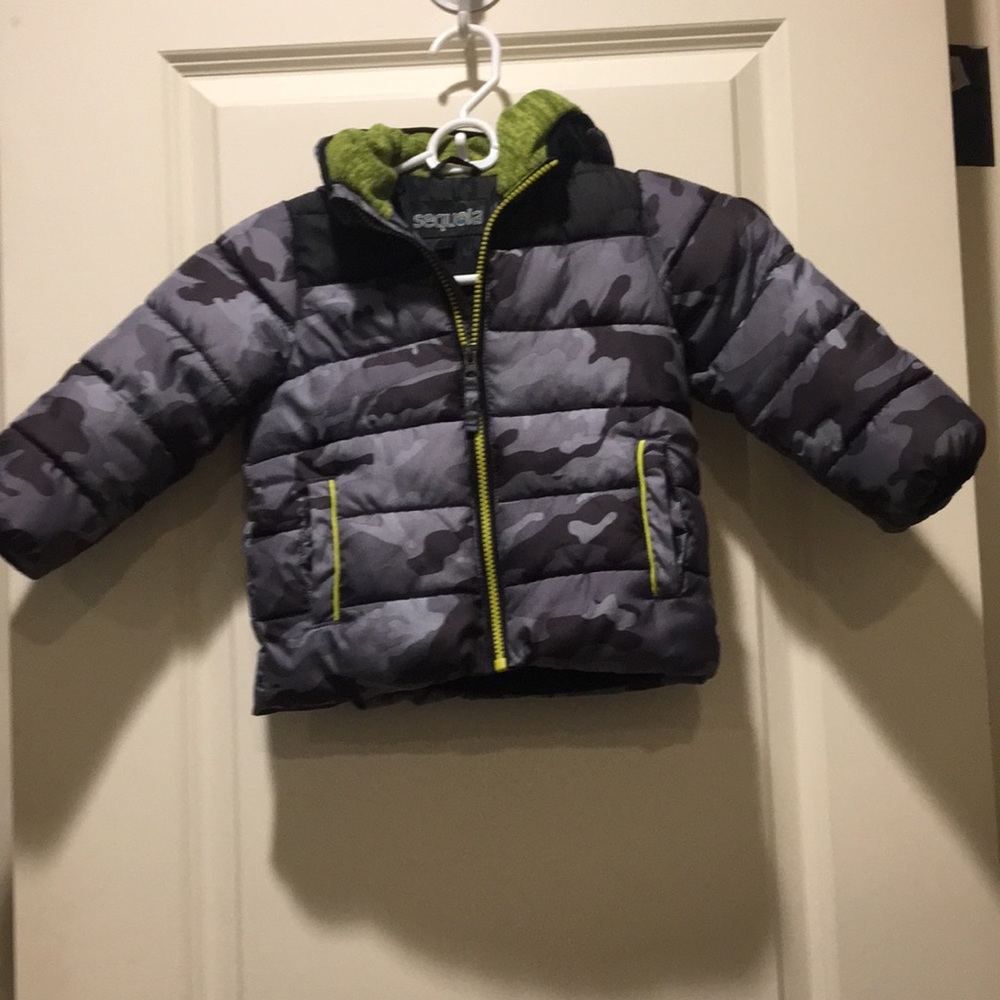 Sequoia kids Camo zip up Puffer Hooded Jacket pockets grey